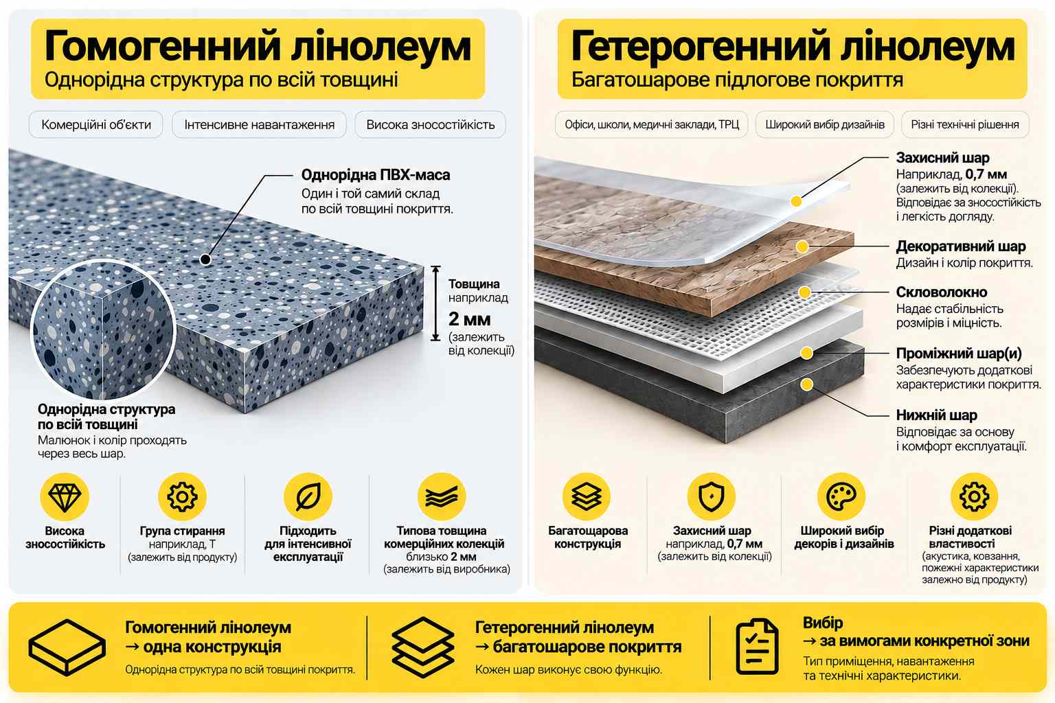 Гомогенний та гетерогенний комерційний лінолеум